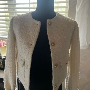 Abercrombie & Fitch Cream Tweed Blazer with Gold Buttons